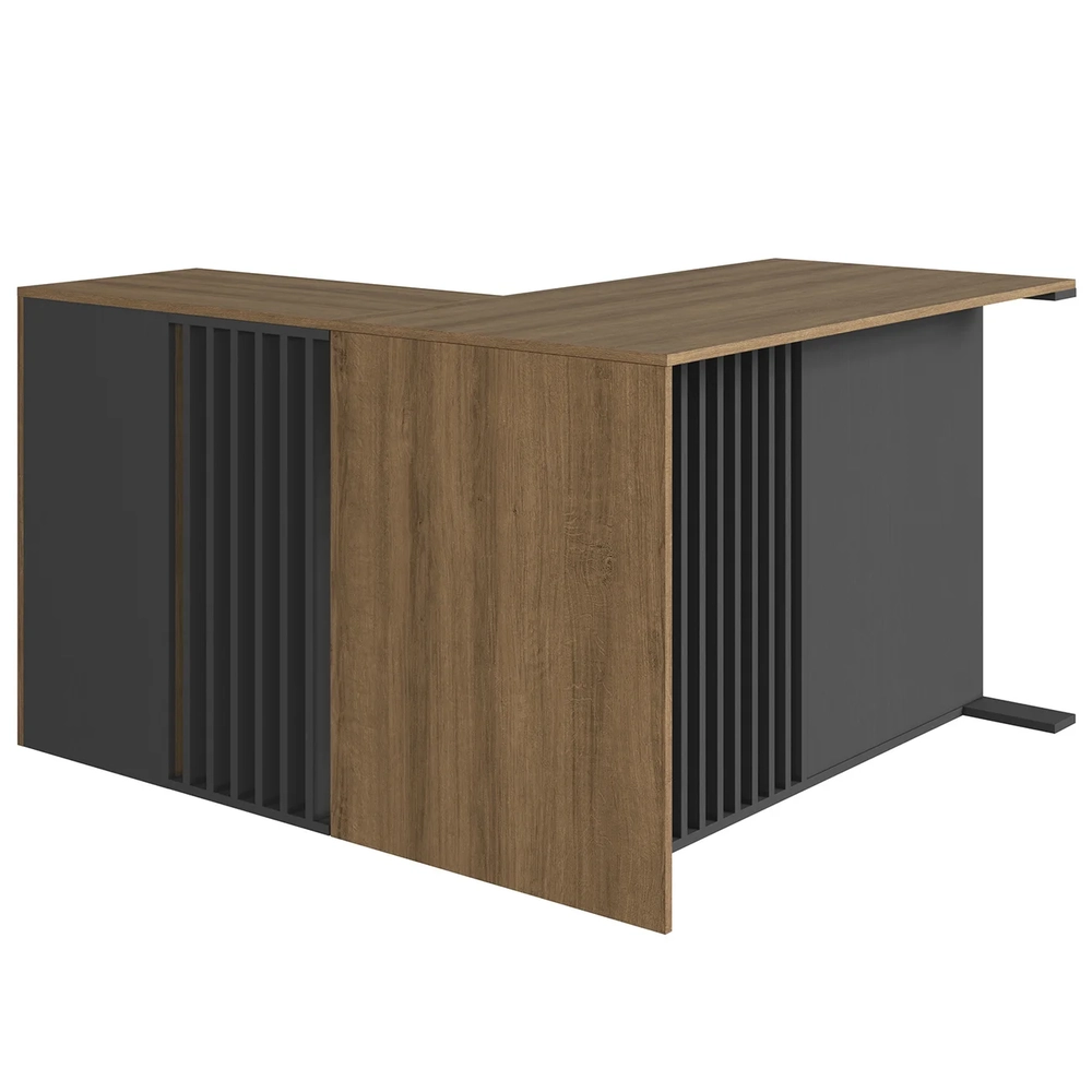 Escrivaninha em L e Estante 2 Portas Rael Mel/Grafite F10   - Mpozenato