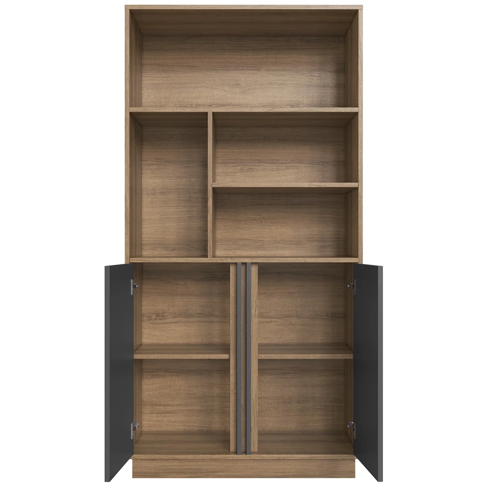 Escrivaninha em L e Estante 2 Portas Rael Mel/Grafite F10   - Mpozenato