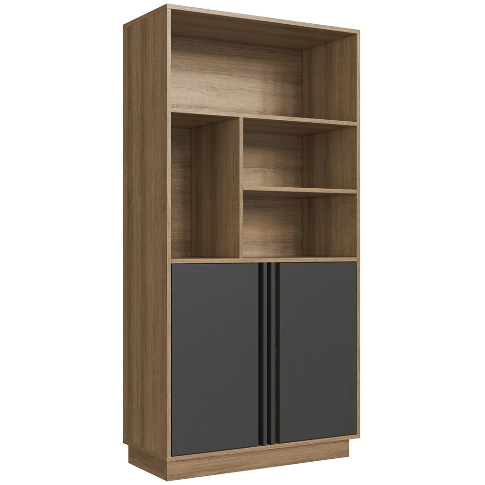 Escrivaninha em L e Estante 2 Portas Rael Mel/Grafite F10   - Mpozenato