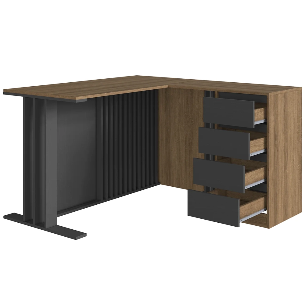 Escrivaninha em L Estante e Balcão Rael Mel/Grafite F10     - Mpozenato