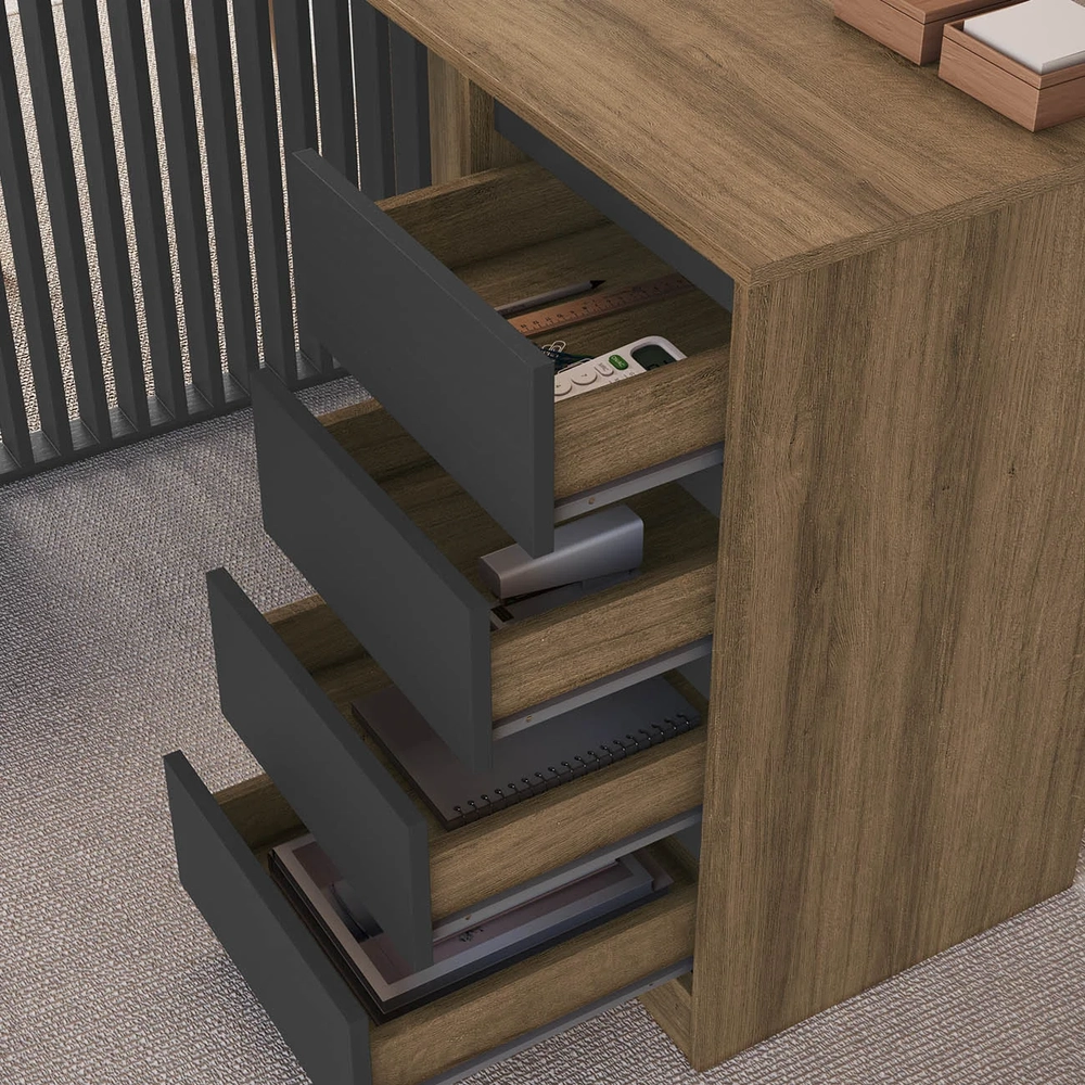 Escrivaninha em L Estante e Balcão Rael Mel/Grafite F10     - Mpozenato