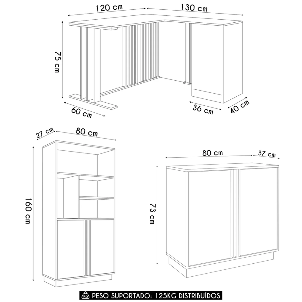 Escrivaninha em L Estante e Balcão Rael Mel/Grafite F10     - Mpozenato