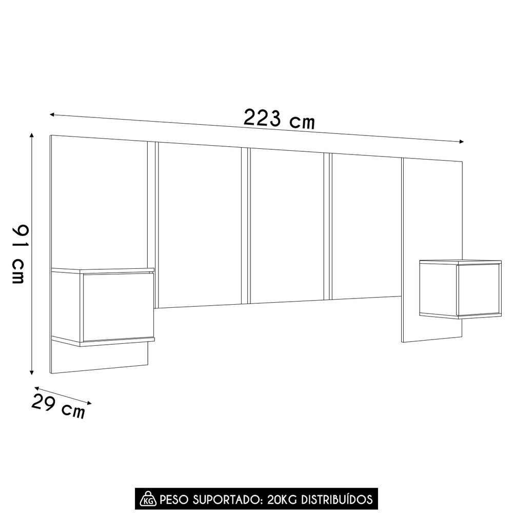 Cabeceira Cama Queen 220cm e Mesas Laterais Ohana Branco A05 - Mpozenato 