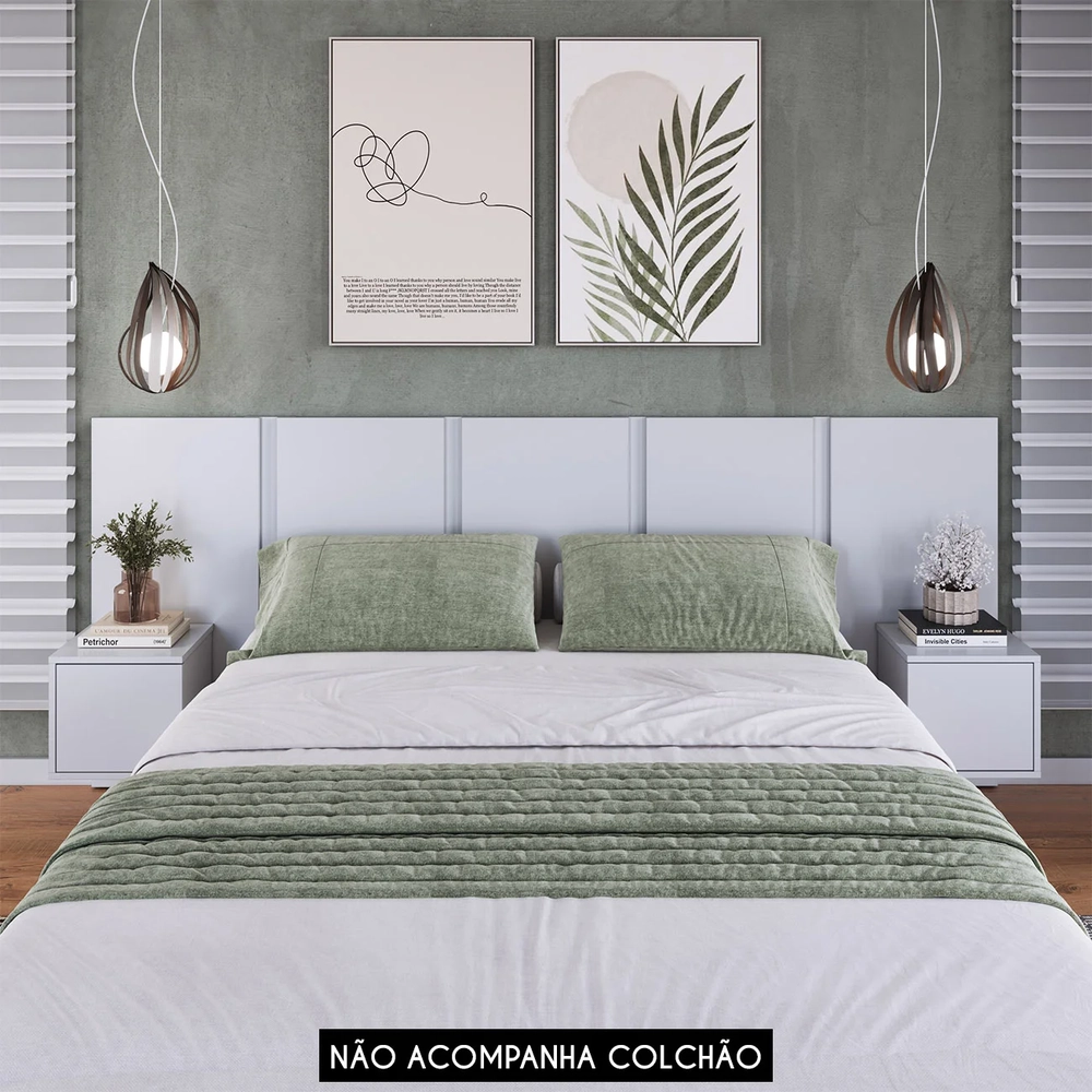 Cabeceira Cama Queen 220cm e Mesas Laterais Ohana Branco A05 - Mpozenato 