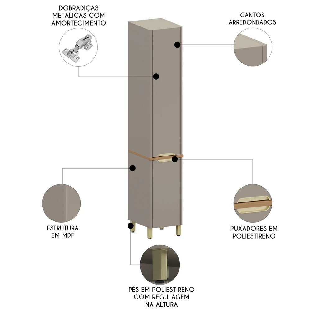 Paneleiro Armário de Cozinha 40cm 2 Portas Marina Cinammon L01 - Mpozenato