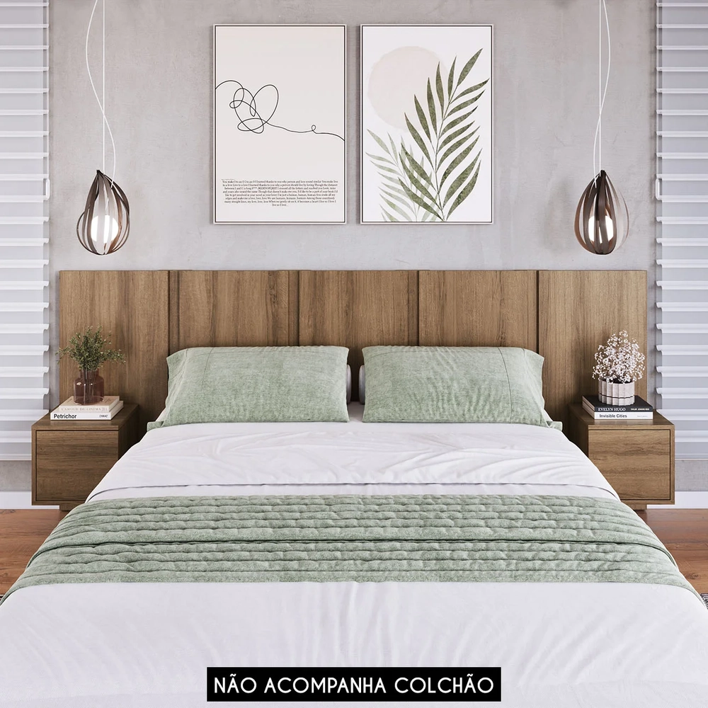 Cabeceira Cama Queen 220cm e Mesas Laterais Ohana Mel A05 - Mpozenato
