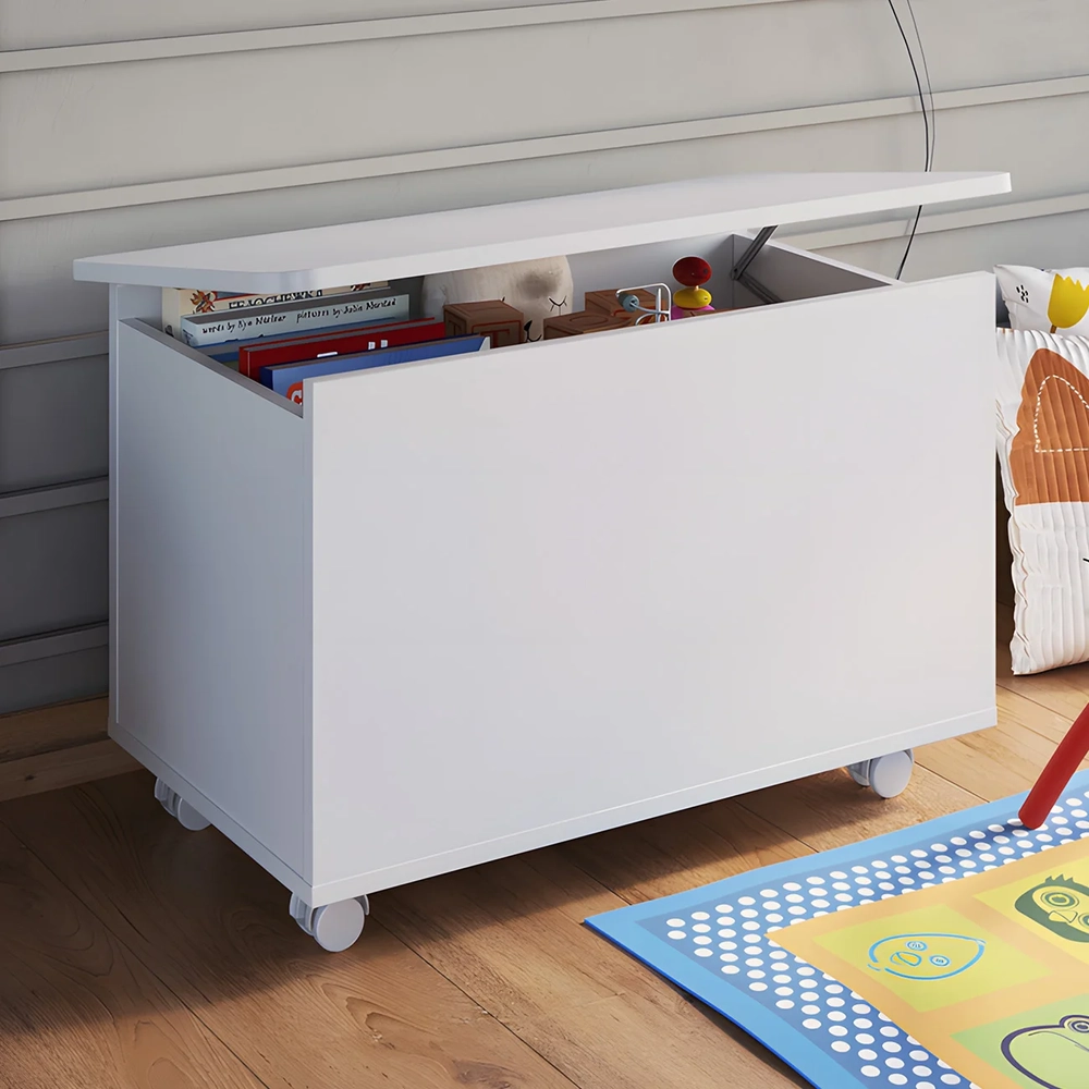 Caixa Organizadora Brinquedos com Rodízio Juno Branco A05  - Mpozenato 