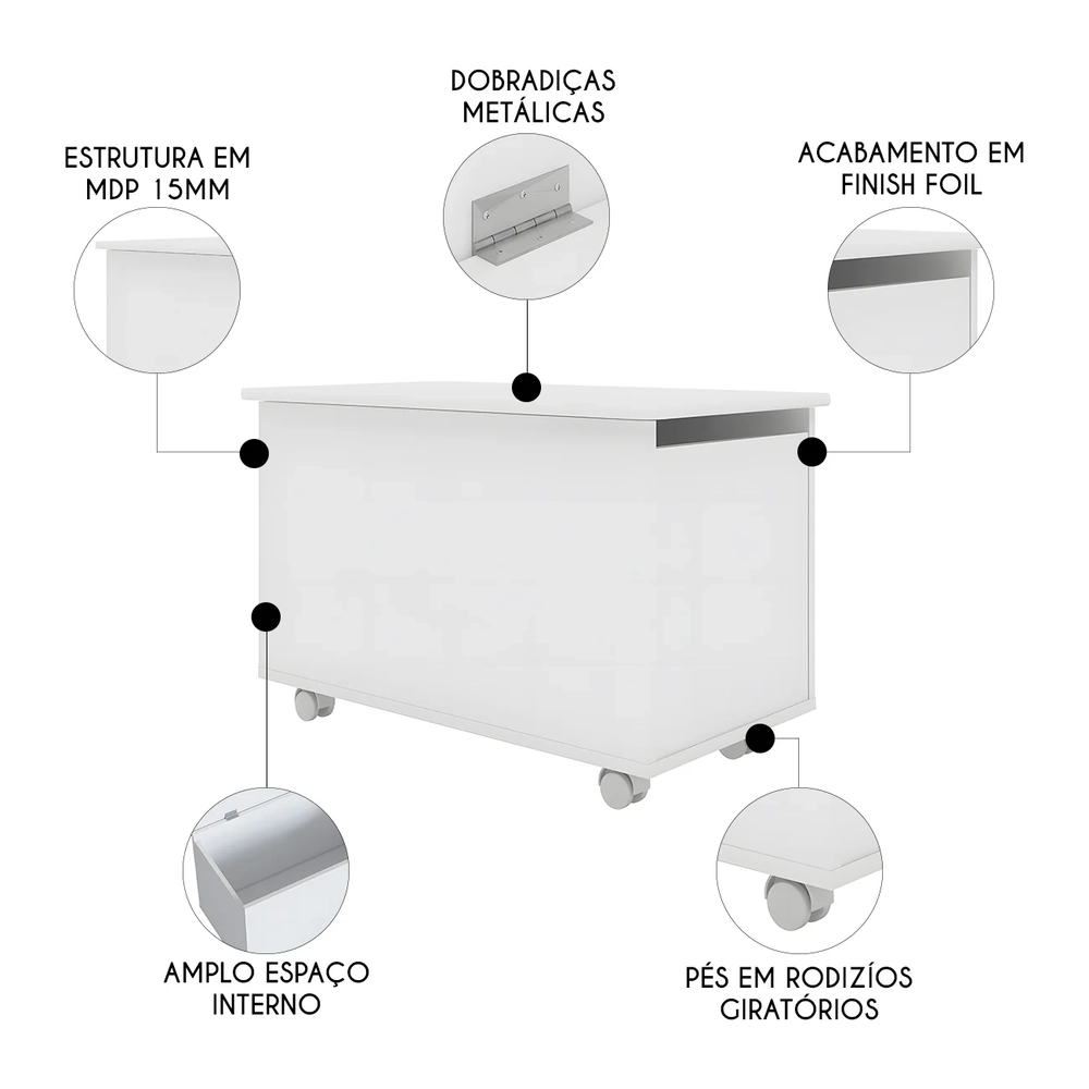 Caixa Organizadora Brinquedos com Rodízio Juno Branco A05  - Mpozenato 