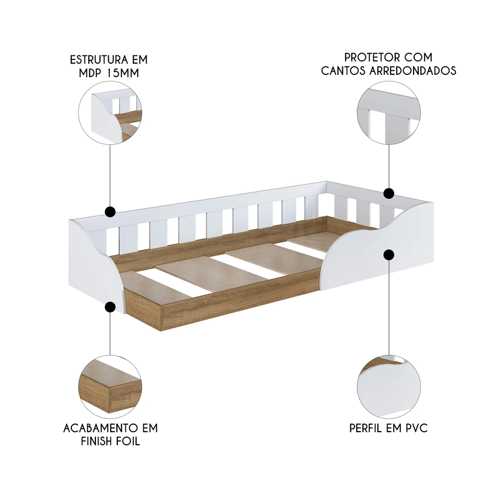 Cama Solteiro Infantil Montessoriana Infantil Asha Branco A05 - Mpozenato