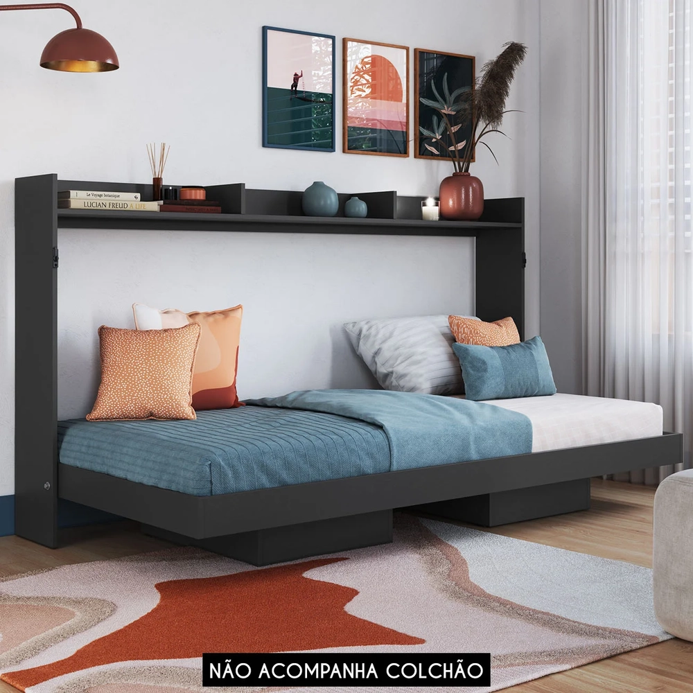 Cama Solteiro Infantil Articulação Horizontal Isis Grafite A05 - Mpozenato 