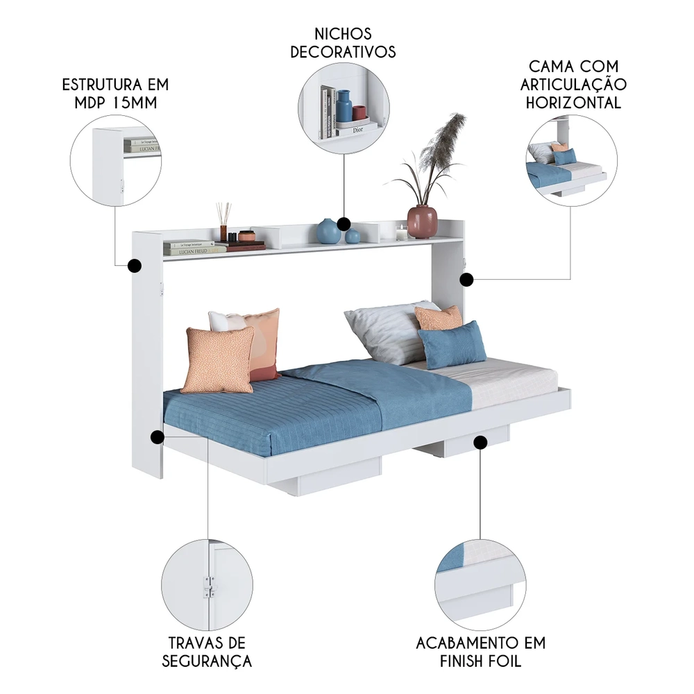 Cama Solteiro Infantil Articulação Horizontal Isis Branco A05 - Mpozenato 