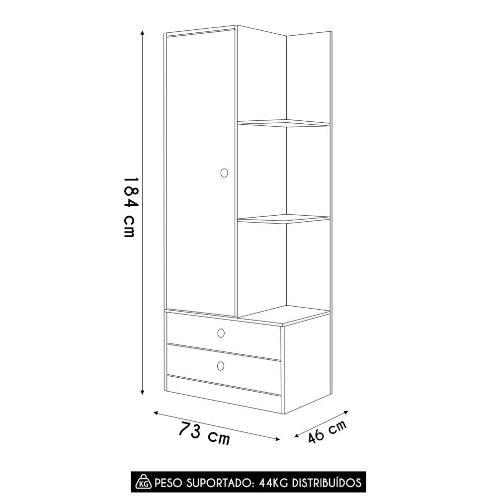 Guarda Roupa Infantil 1 Porta e 2 Gavetas Juno Branco A05  - Mpozenato 
