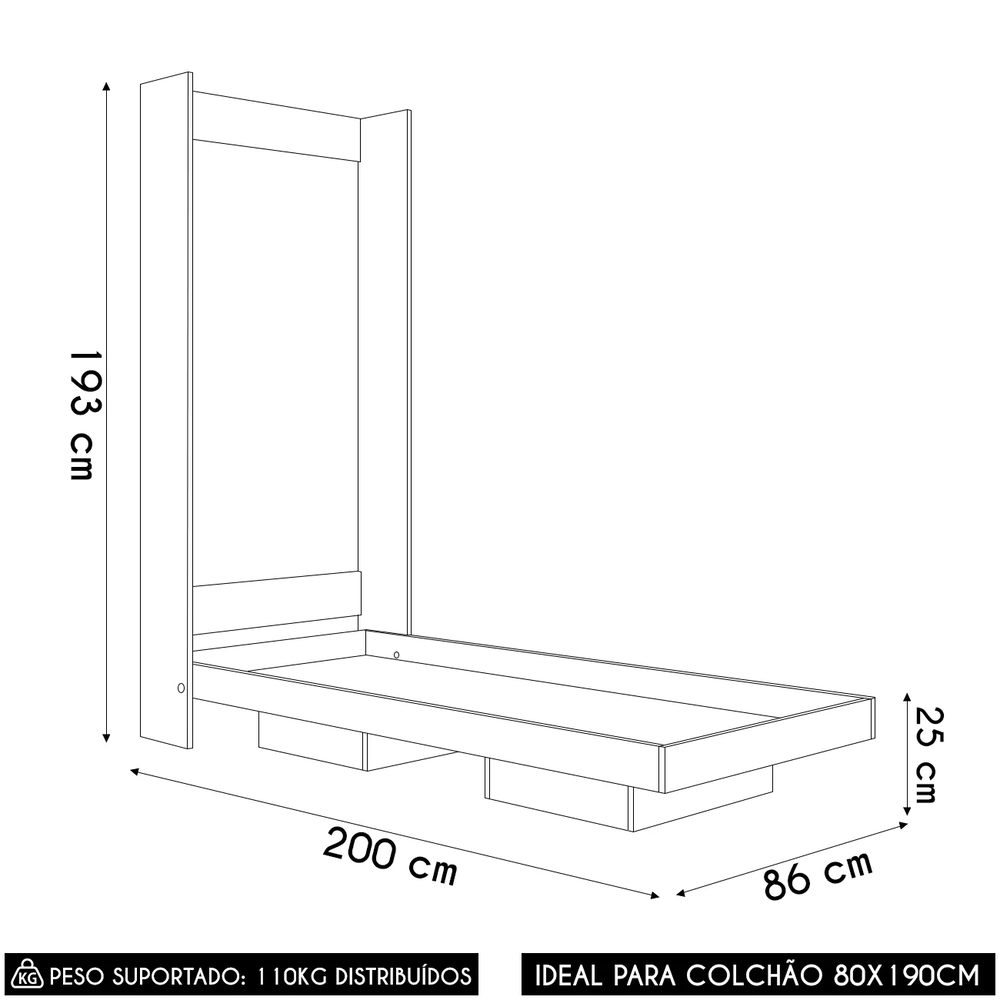 Cama Solteiro Infantil Articulação Vertical Hapi Grafite A05 - Mpozenato 