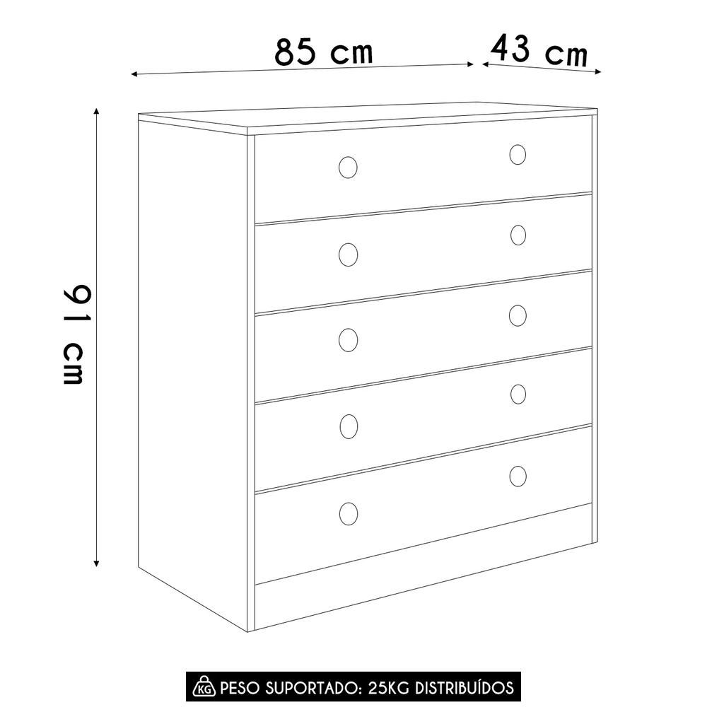 Cômoda Para Quarto Infantil com 5 Gavetas Juno Branco A05  - Mpozenato 