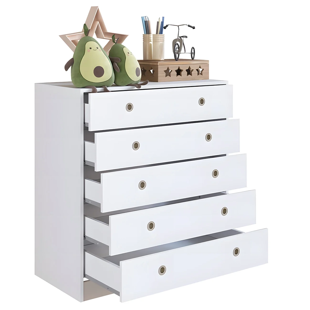 Cômoda Para Quarto Infantil com 5 Gavetas Juno Branco A05  - Mpozenato 