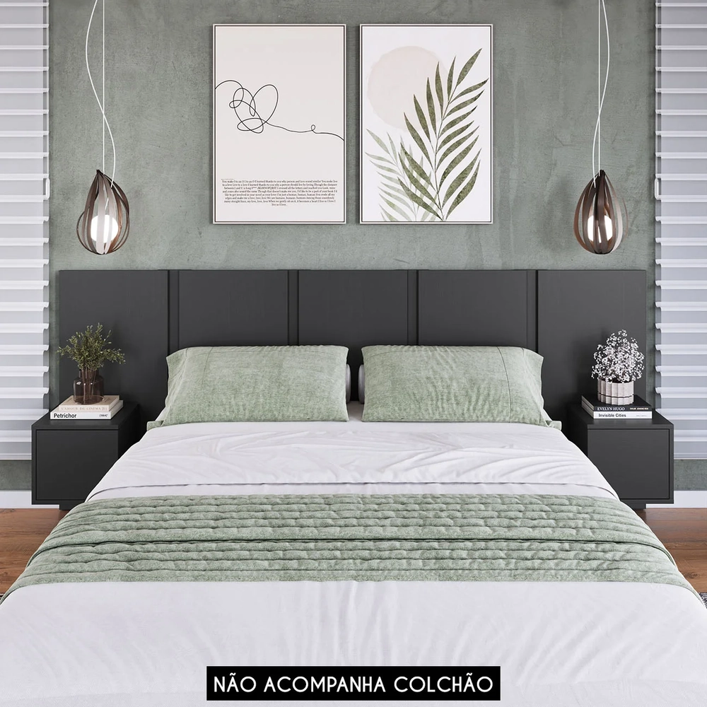 Cabeceira Cama Queen 220cm e Mesas Laterais Ohana Grafite A05 - Mpozenato 