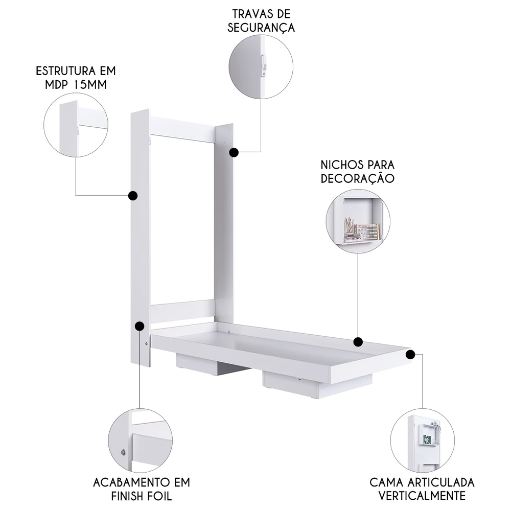 Cama Solteiro Infantil Articulação Vertical Hapi Branco A05 - Mpozenato 