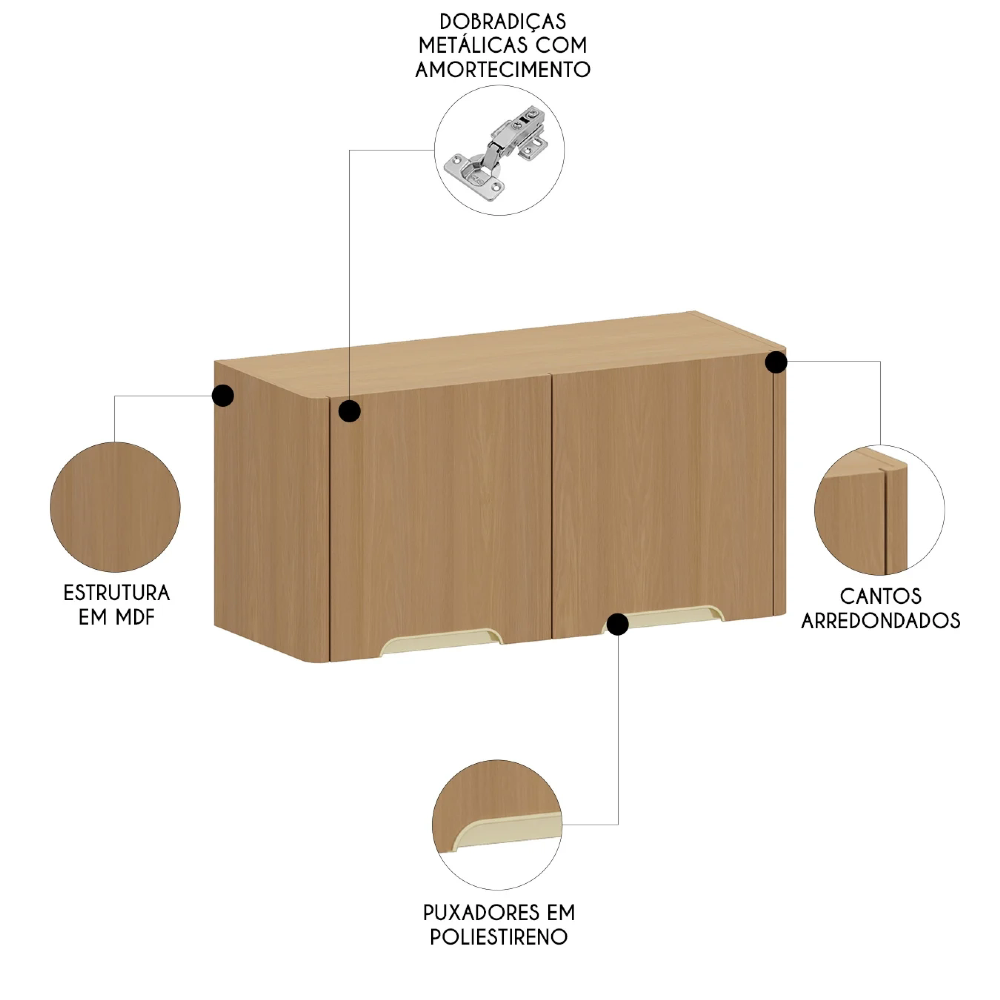 Armário de Cozinha Aéreo Para Geladeira 80cm Marina Freijó L01 - Mpozenato