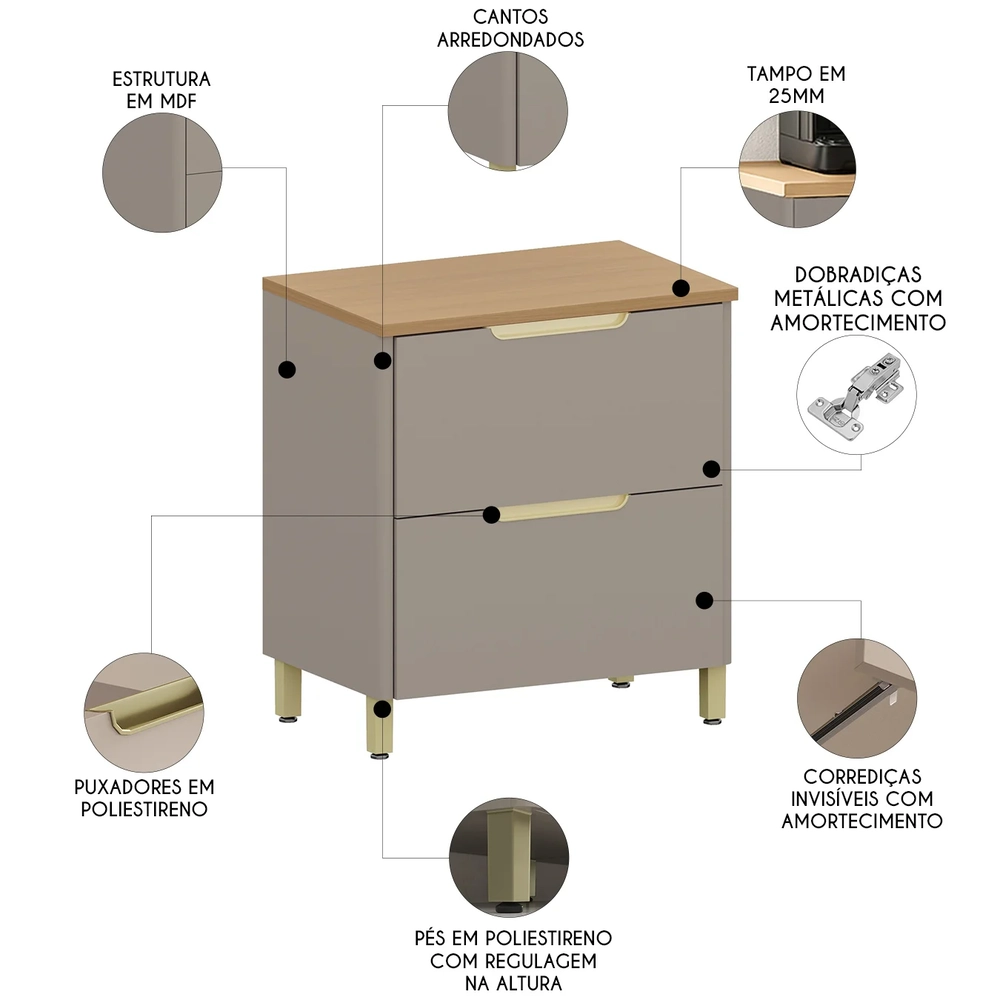 Balcão de Cozinha Com Tampo 80cm 1 Porta Marina Cinammon L01 - Mpozenato