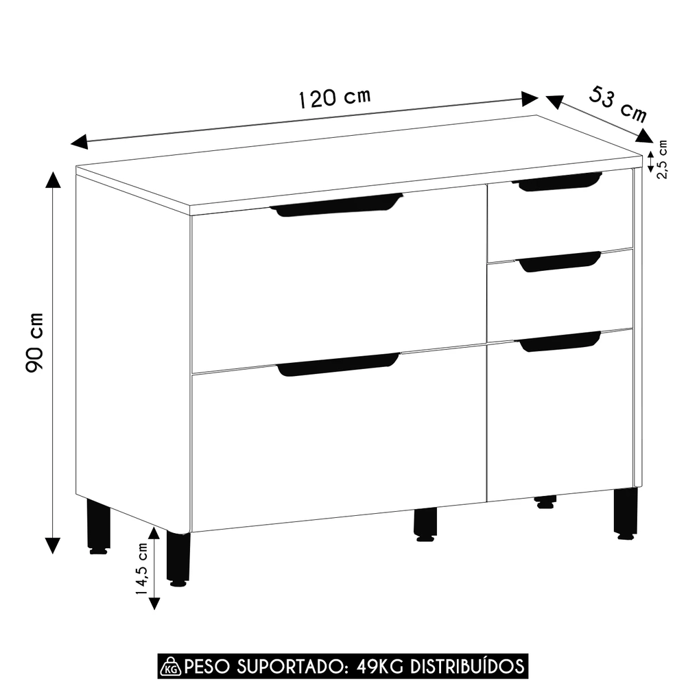 Balcão de Cozinha Com Tampo 120cm Marina Cinammon/Freijó L01 - Mpozenato