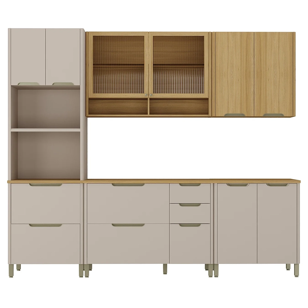 Armário Cozinha 5 Peças CP01 e Tampo Marina Cinammon/Freijó L01 - Mpozenato