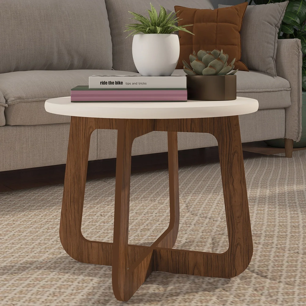 Mesa Centro Redonda 65cm Para Sala MDF Rexxar Cedro/Off A09 - Mpozenato