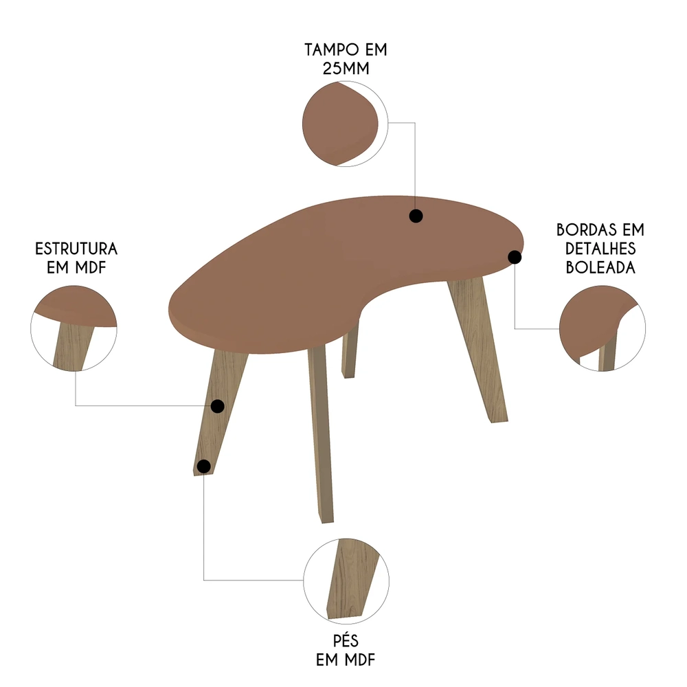 Mesa de Centro Orgânica 90cm Para Sala Cassia Terracota A09 - Mpozenato
