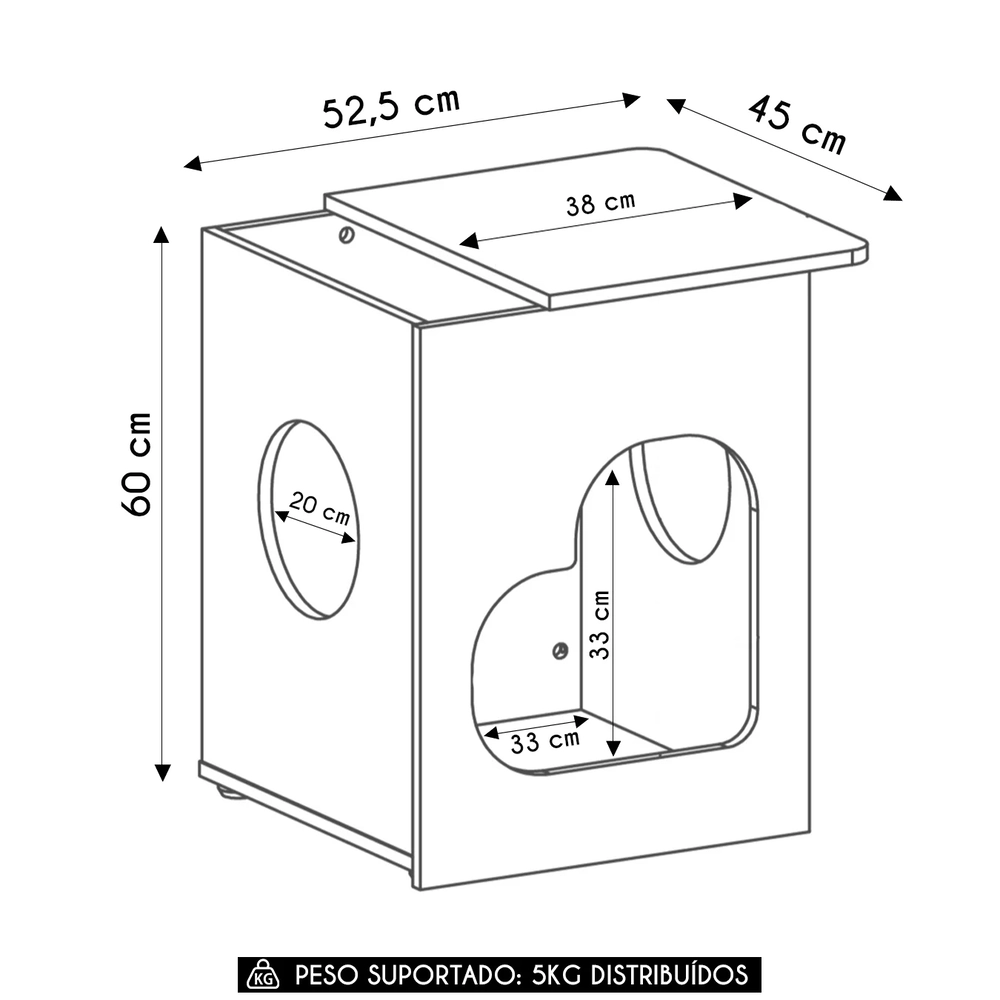 Mesa de Canto Lateral 52cm Para Pet Bob Carvalho/Off White A09 - Mpozenato