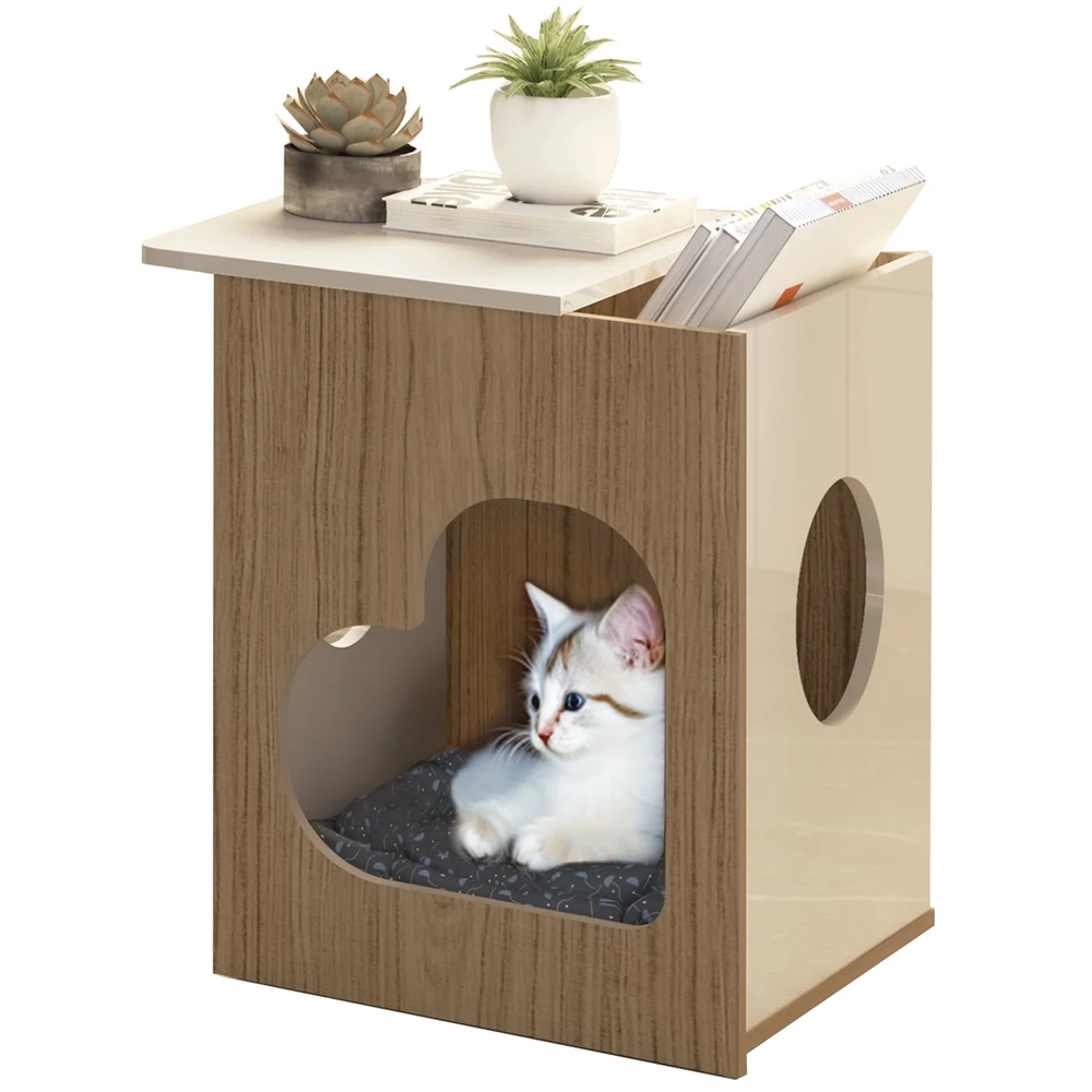 Mesa de Canto Lateral 52cm Para Pet Bob Carvalho/Off White A09 - Mpozenato