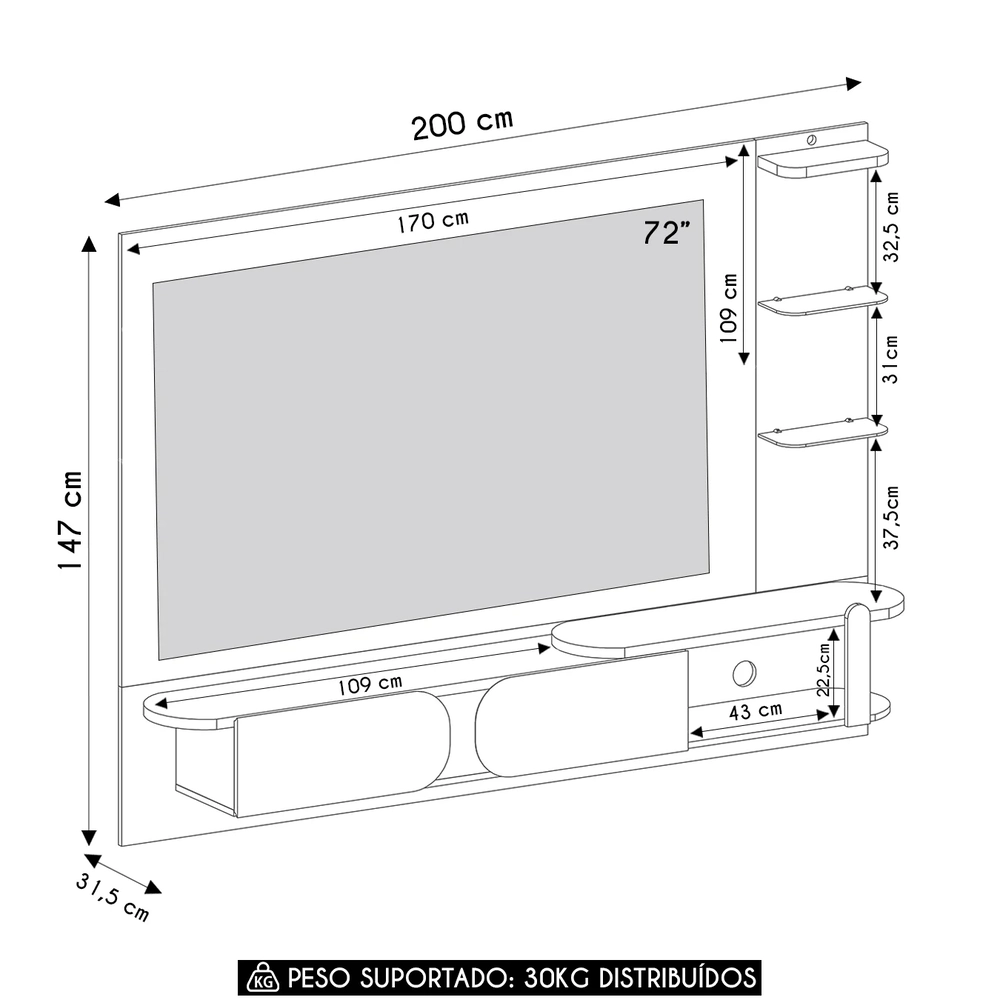 Painel Tv 72 Pol 220cm Suspenso Reno Cinamomo/Off White A09 - Mpozenato 