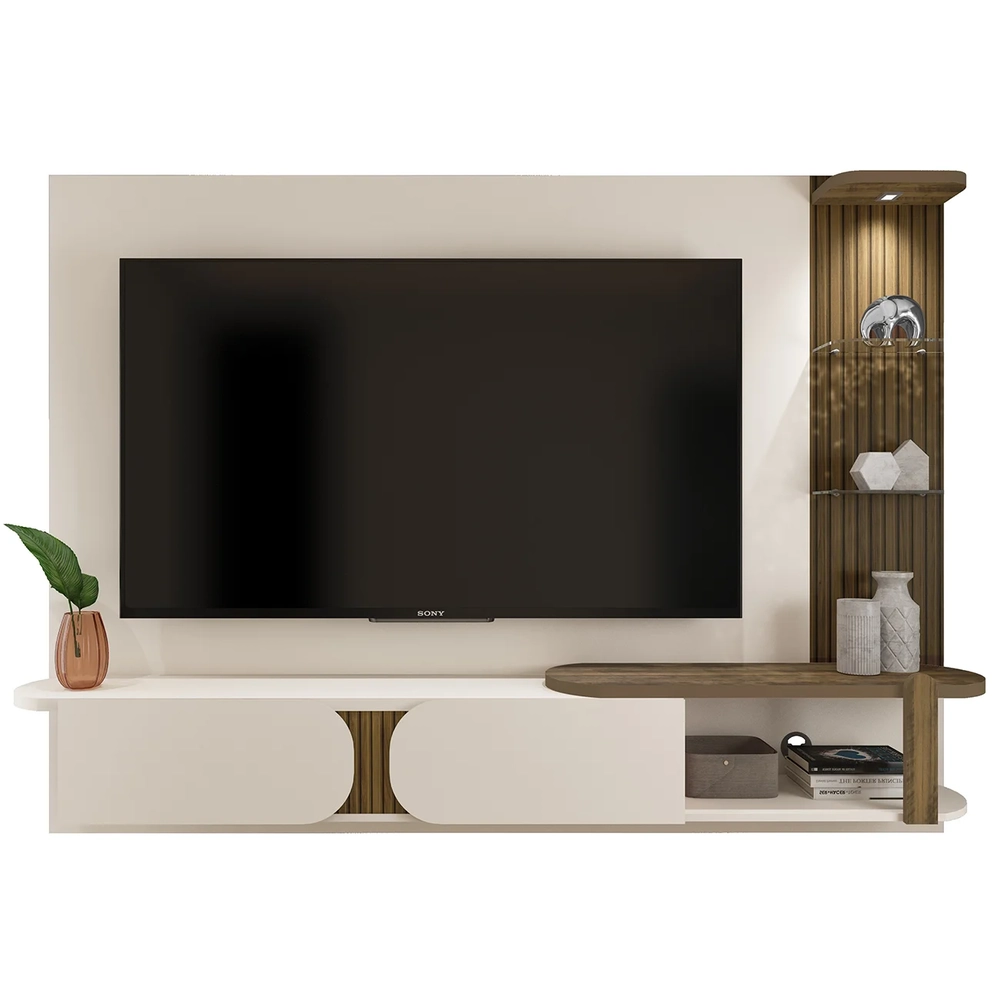 Painel Tv 72 Pol 220cm Suspenso Reno Pinho/Off White A09   - Mpozenato 