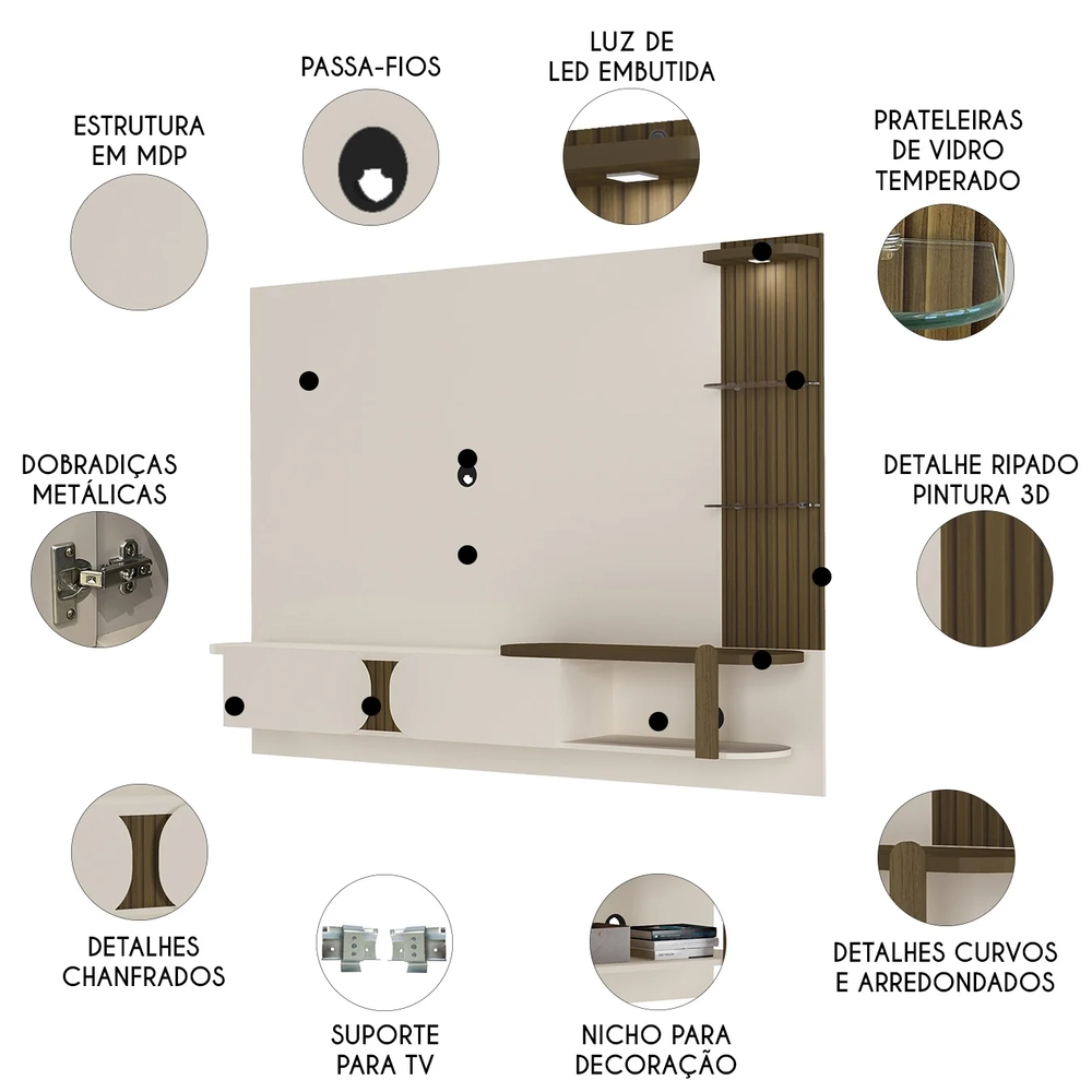 Painel Tv 72 Pol 220cm Suspenso Reno Pinho/Off White A09   - Mpozenato 