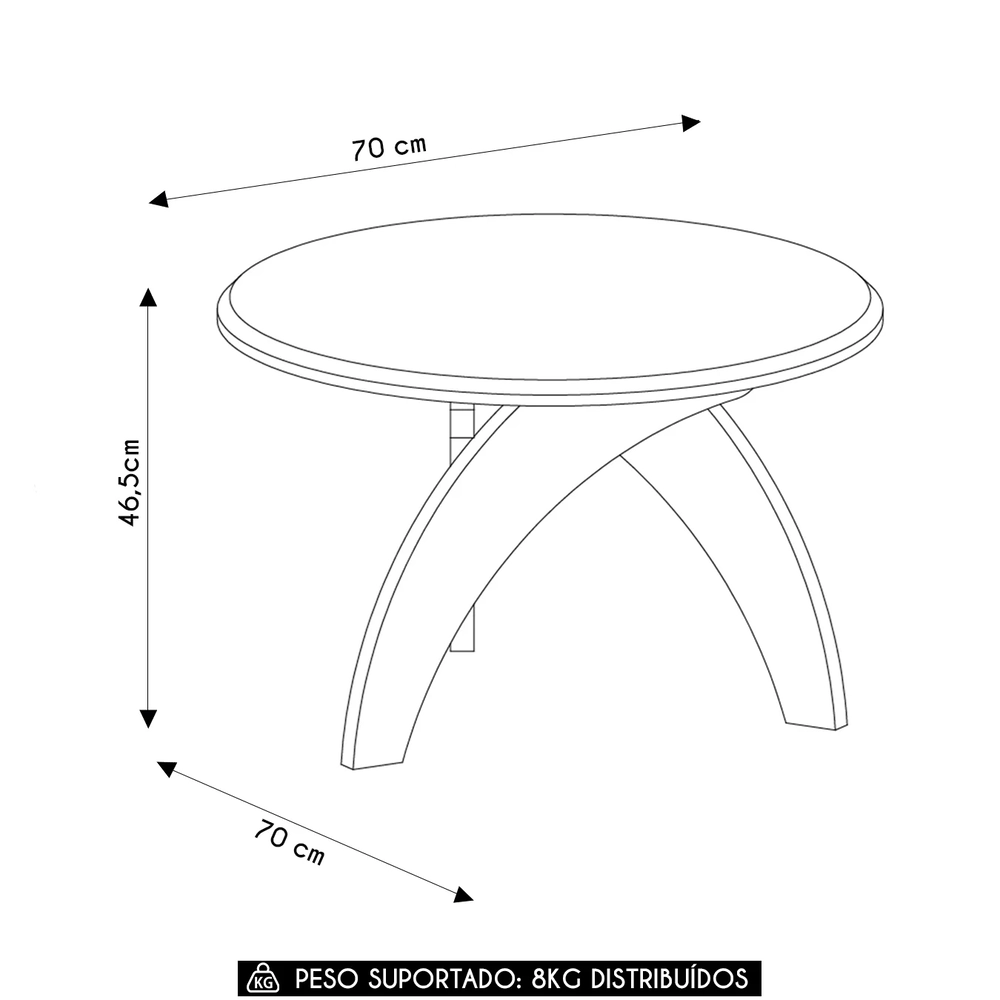 Mesa Centro Redonda 70cm Para Sala MDF Leeroy Off/Pinho A09 - Mpozenato