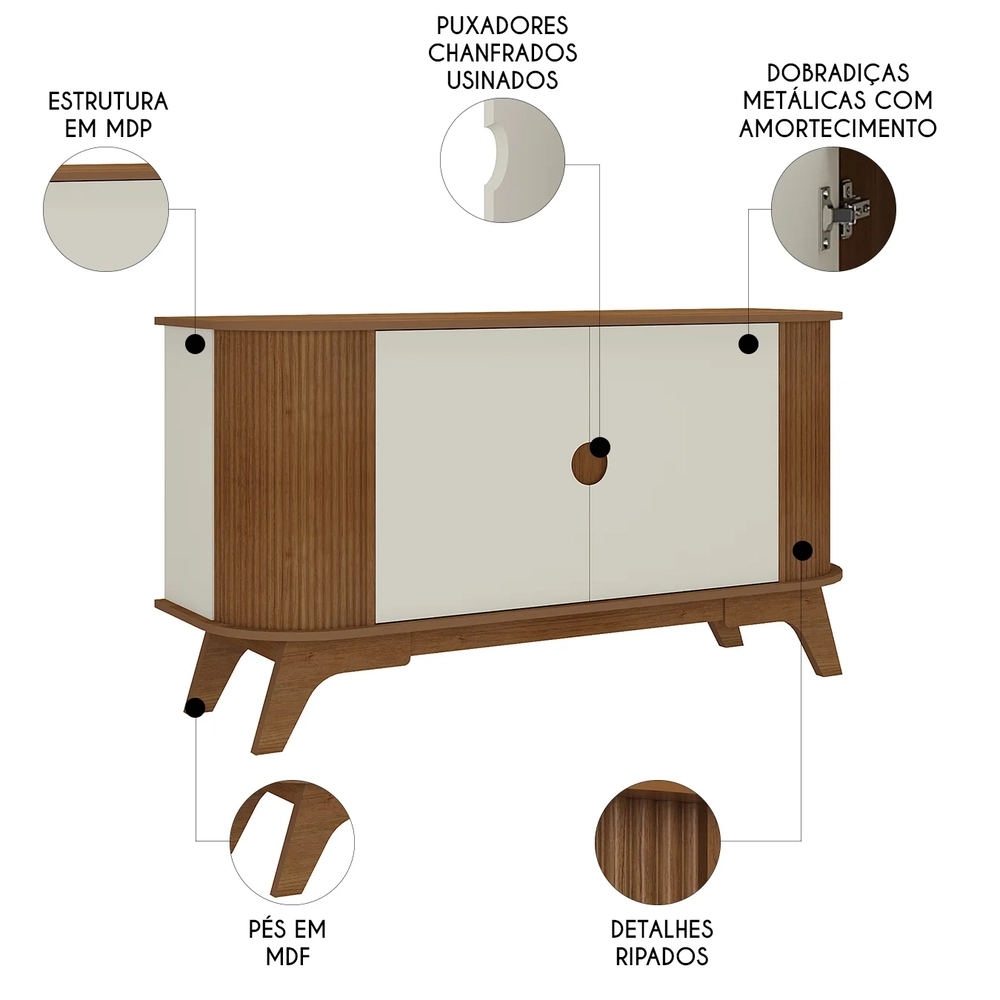 Buffet Aparador 140cm Sala 2 Portas Uther Cinamomo/Off A09  - Mpozenato