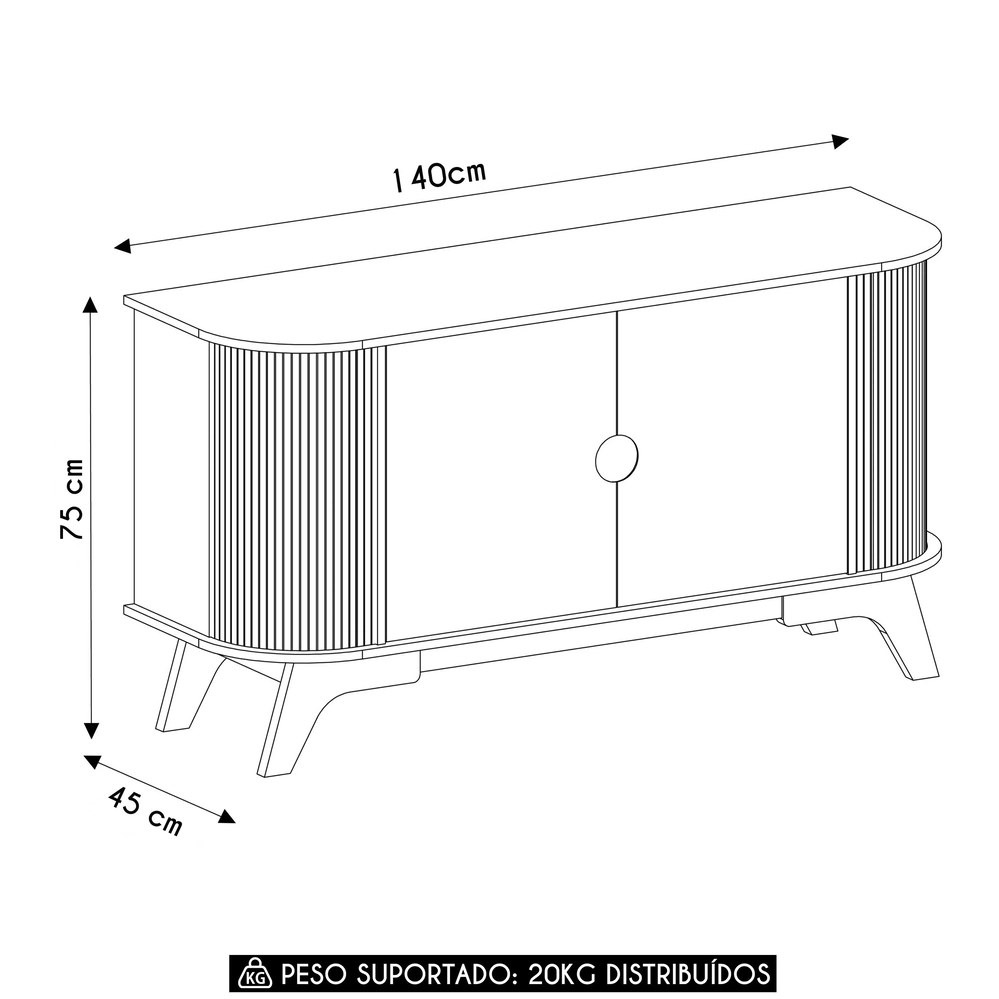 Buffet Aparador 140cm Sala 2 Portas Uther Cinamomo/Off A09  - Mpozenato