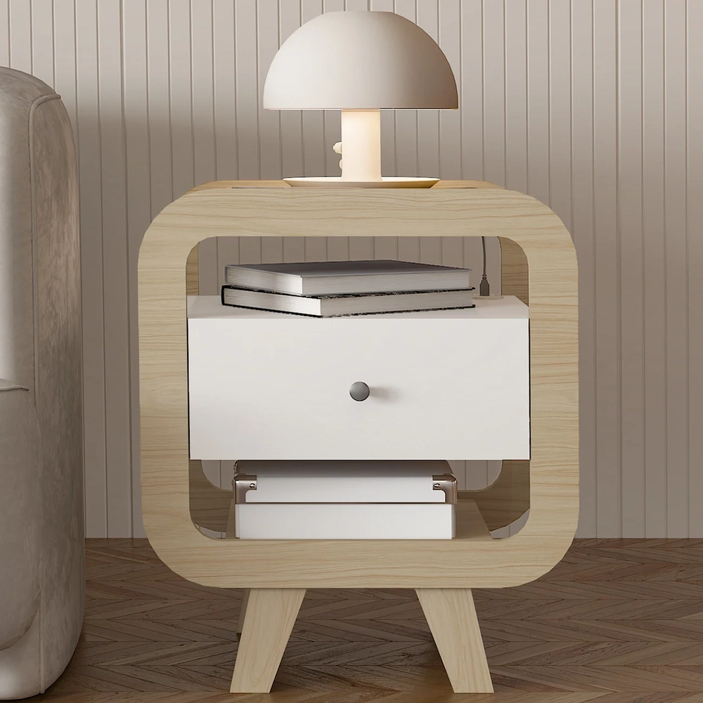 Mesa de Canto Lateral 55cm Para Quarto Nora Naturale/Branco A09 - Mpozenato