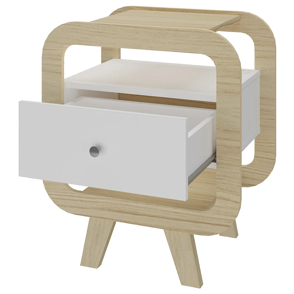 Mesa de Canto Lateral 55cm Para Quarto Nora Naturale/Branco A09 - Mpozenato