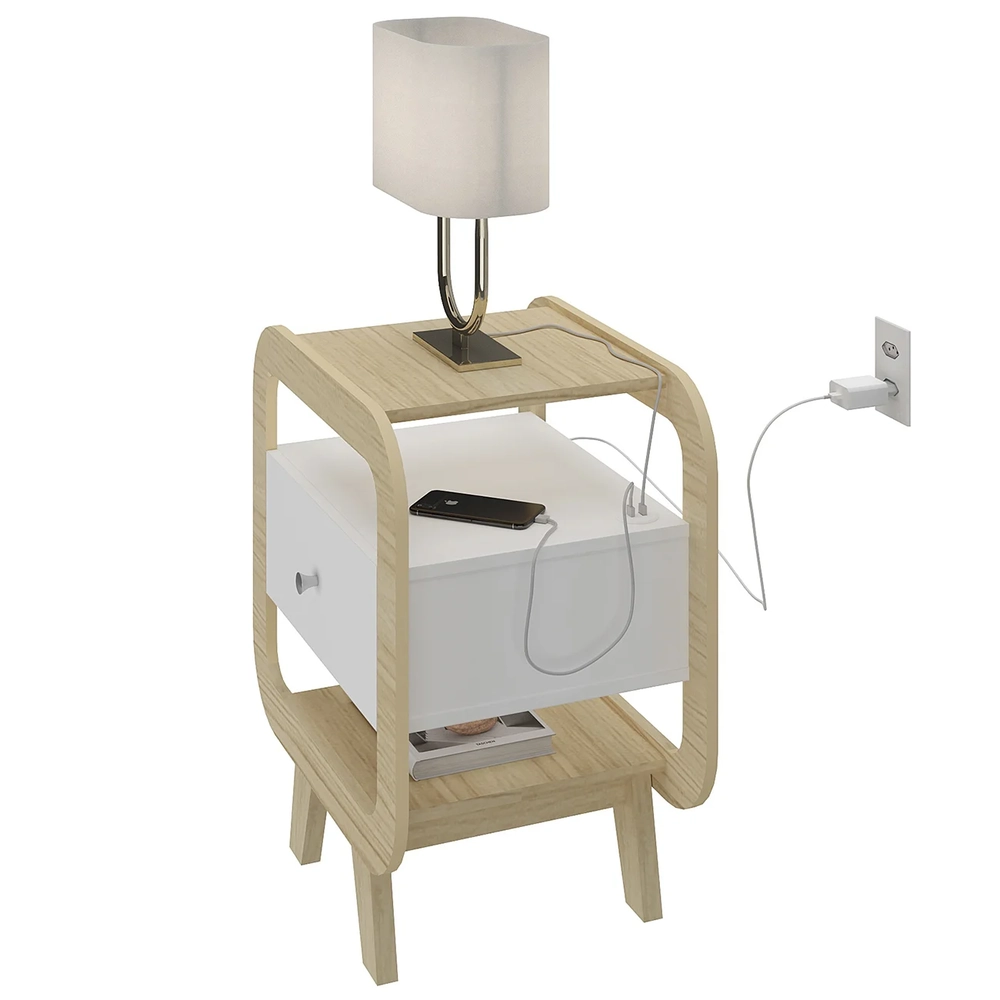 Mesa de Canto Lateral 55cm Para Quarto Nora Naturale/Branco A09 - Mpozenato