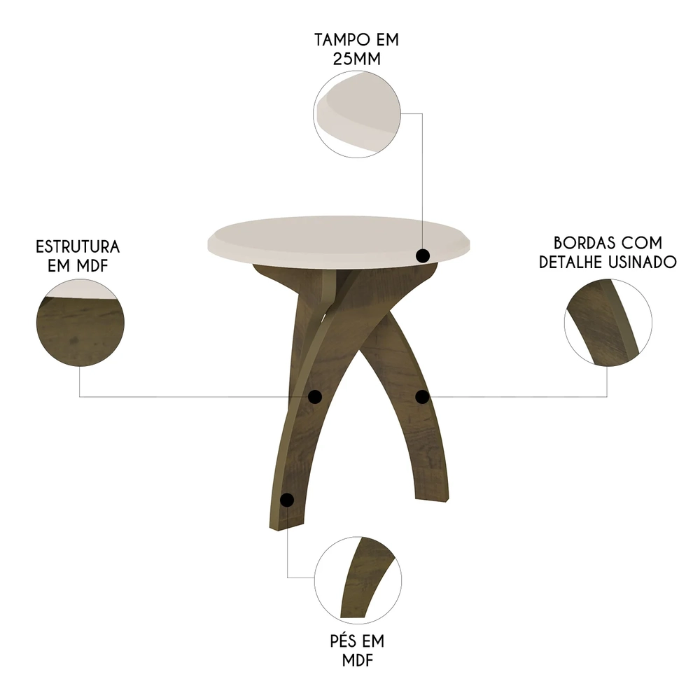 Mesa de Canto Lateral 50cm Para Sala Leeroy Off/Pinho A09   - Mpozenato