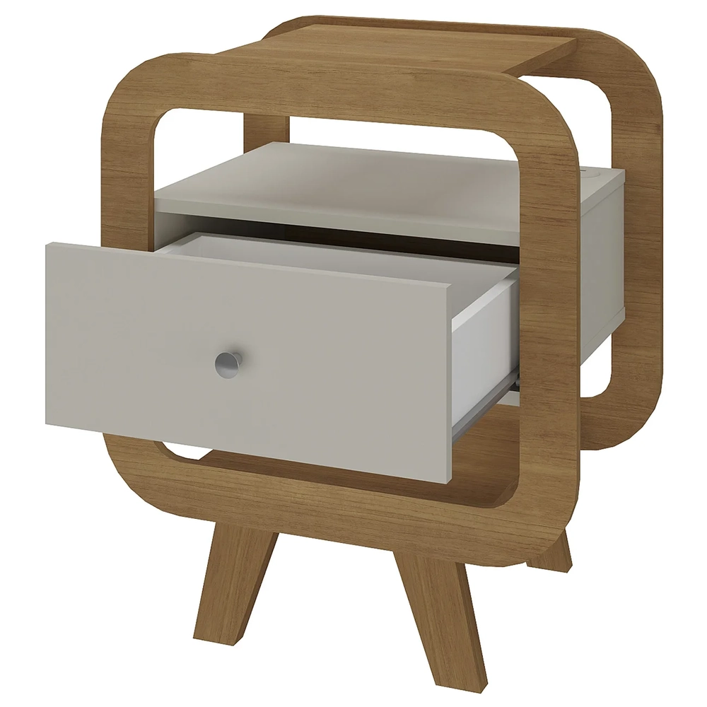 Mesa de Canto Lateral 55cm Para Quarto Nora Off/Pinho A09   - Mpozenato