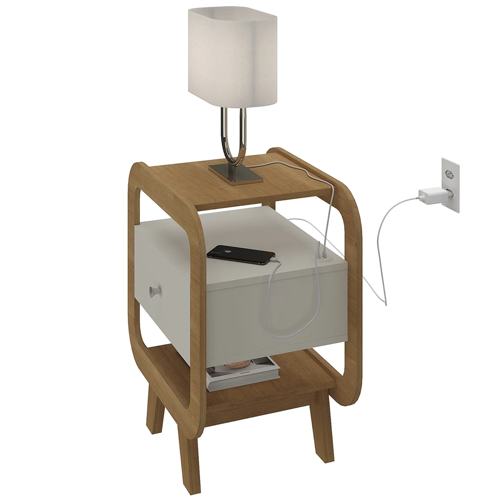 Mesa de Canto Lateral 55cm Para Quarto Nora Off/Pinho A09   - Mpozenato