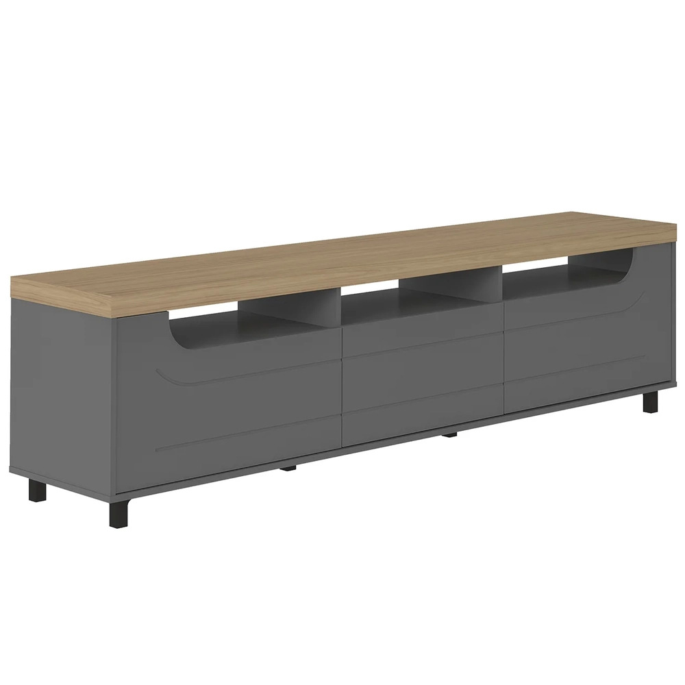 Rack Tv 75 Pol 200cm com 2 Portas Abel Carvalho/Grafite A09 - Mpozenato 