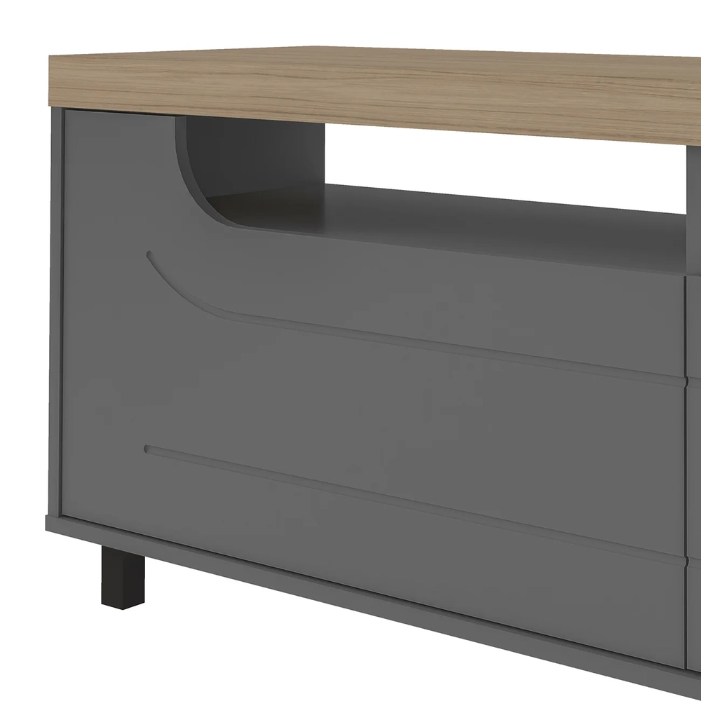 Rack Tv 75 Pol 200cm com 2 Portas Abel Carvalho/Grafite A09 - Mpozenato 