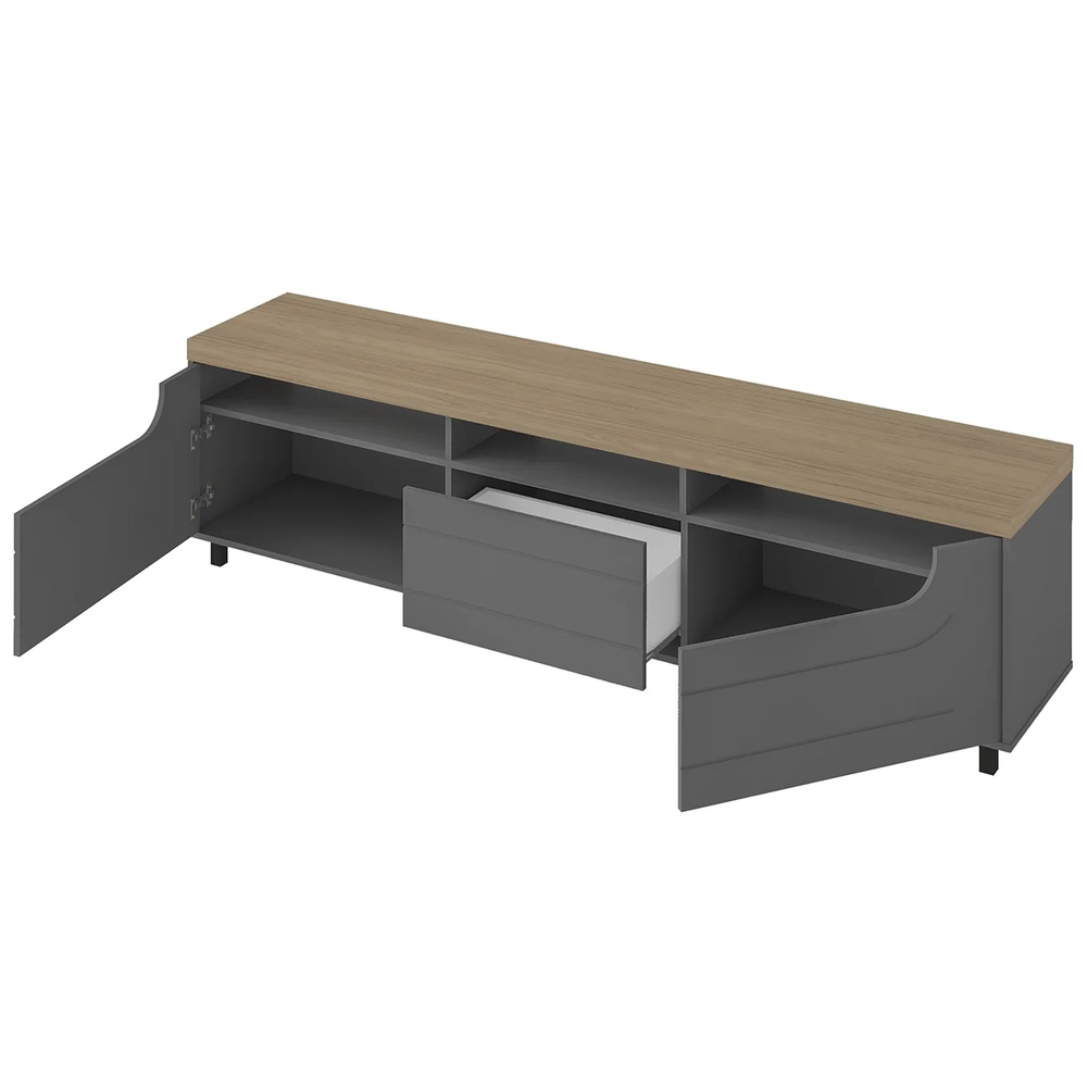 Rack Tv 75 Pol 200cm com 2 Portas Abel Carvalho/Grafite A09 - Mpozenato 