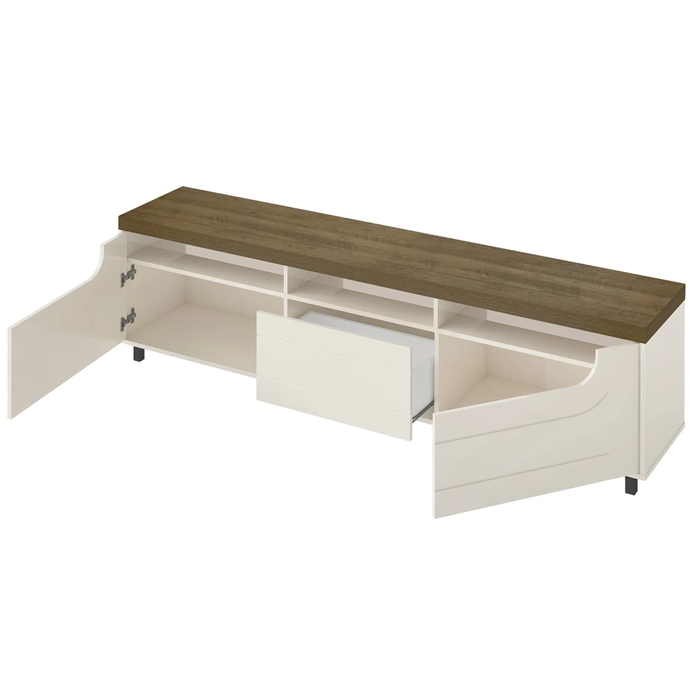 Rack Tv 75 Pol 200cm com 2 Portas Abel Pinho/Off White A09 - Mpozenato 