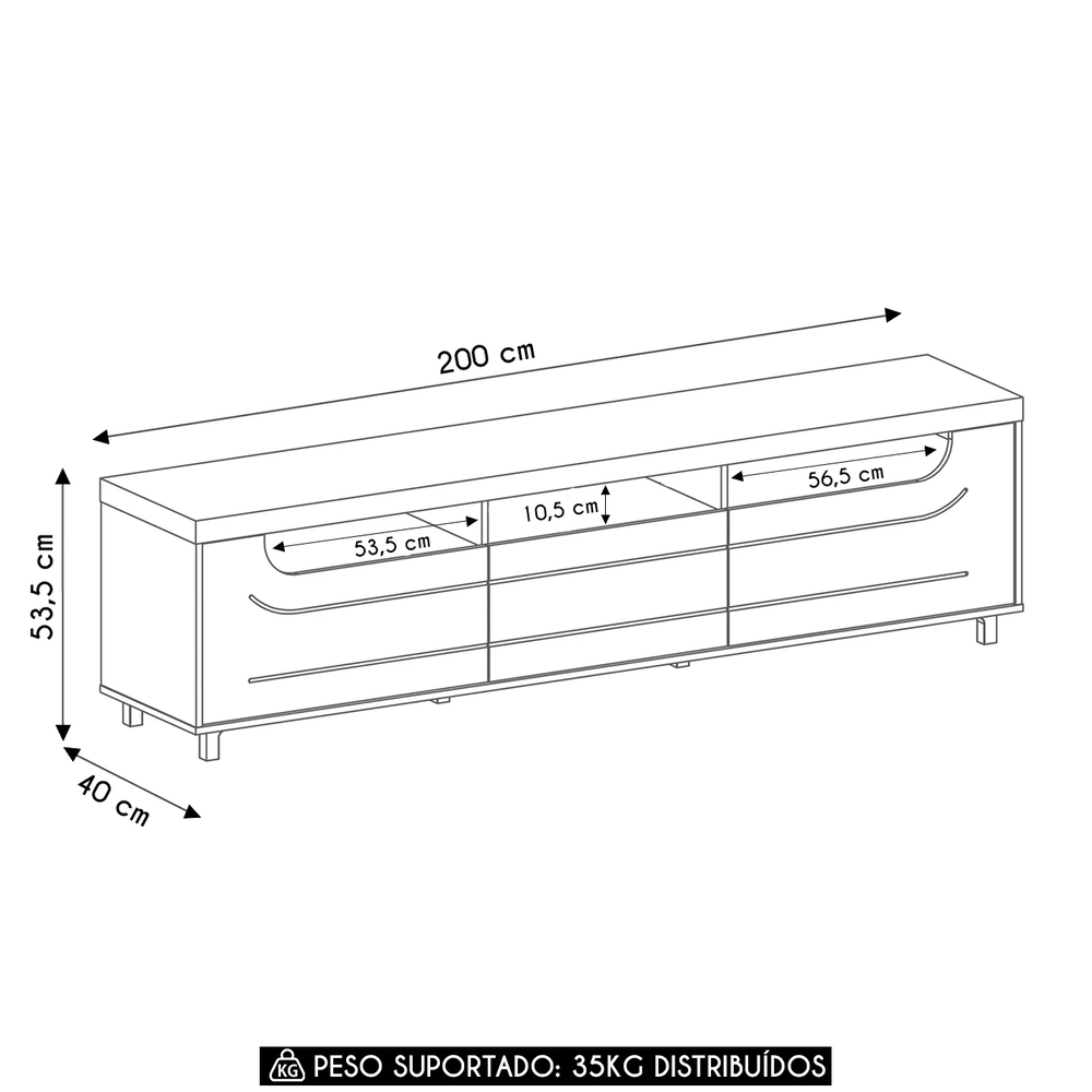 Rack Tv 75 Pol 200cm com 2 Portas Abel Pinho/Off White A09 - Mpozenato 