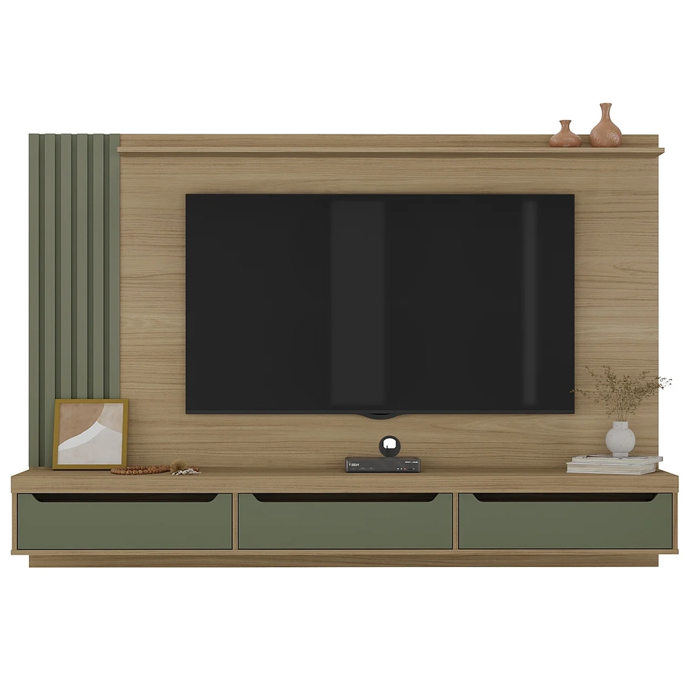 Painel Tv 75 Pol e Bancada Suspensa Vale Carvalho/Menta A09 - Mpozenato 