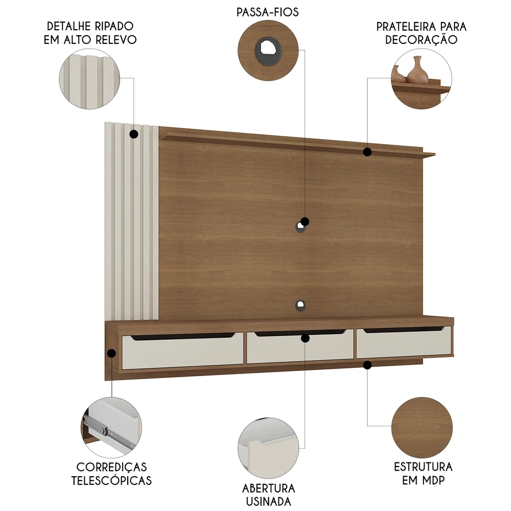 Painel Tv 75 Pol e Bancada Suspensa Vale Cinamomo/Off A09  - Mpozenato 