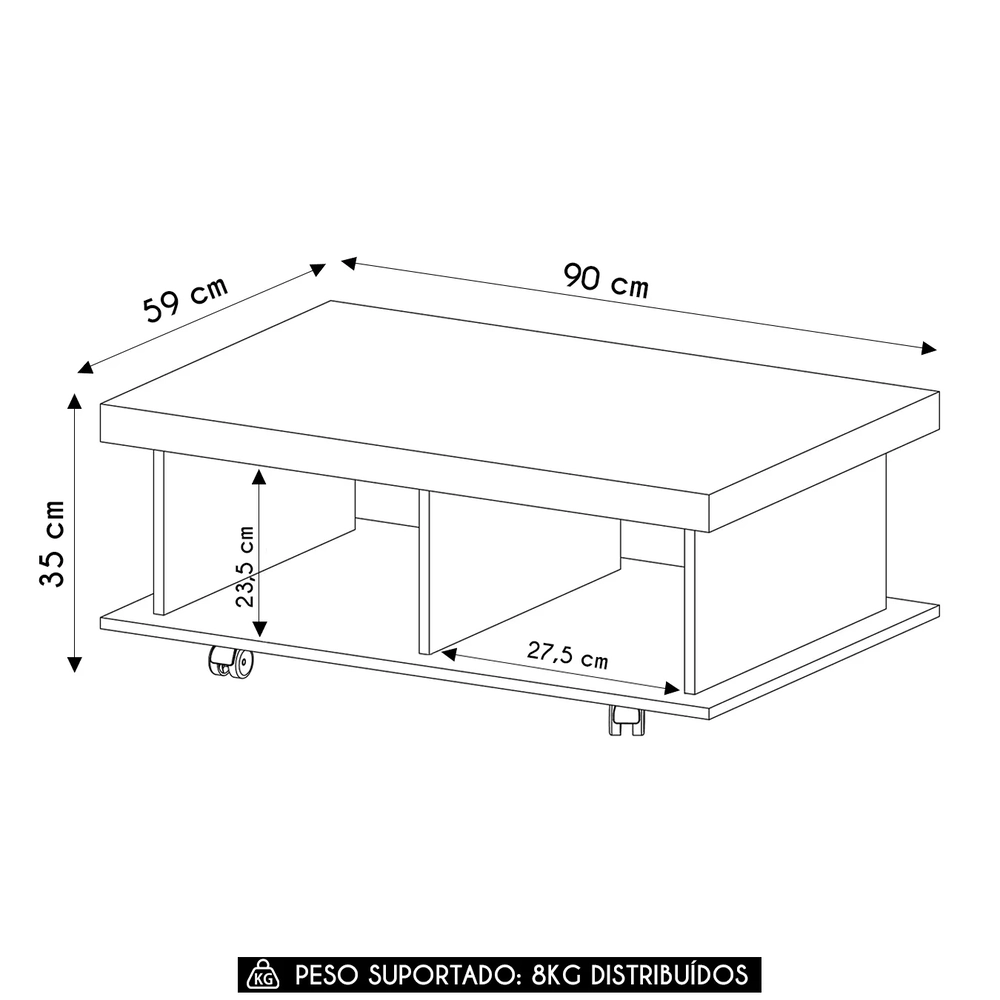 Mesa de Centro 90cm Para Sala Tamburato 50mm Kael Cinamomo A09 - Mpozenato