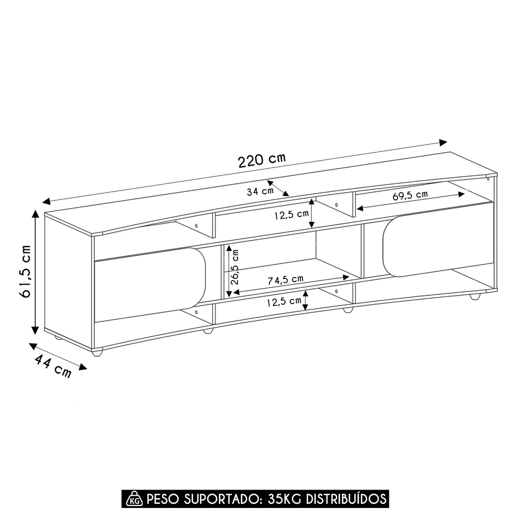 Rack Tv 86 Pol 220cm com 2 Portas Reno Off White/Pinho A09 - Mpozenato 